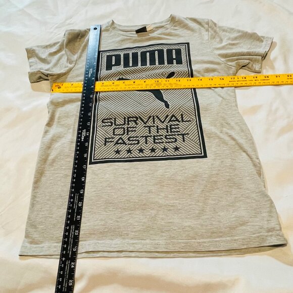 Puma Boys T-Shirt L (14-16) Survival Of The Fastest Graphic Tee Beige Short Slee - Picture 7 of 9